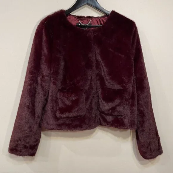 New J.Crew Faux Fur Lady Jacket Burgundy XL $228 - Picture 3 of 8